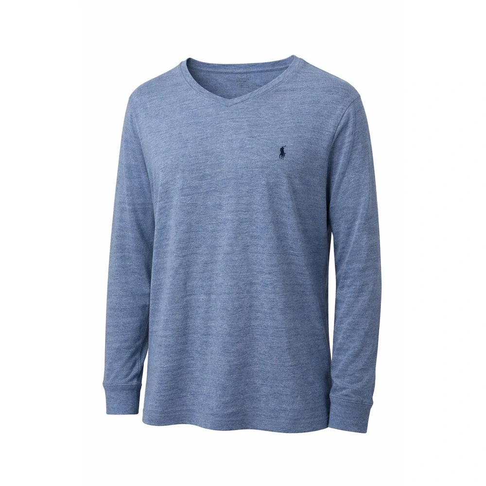 POLO RALPH LAUREN Blue Long Sleeve V Neck‎ Shirt XL Classic Pony